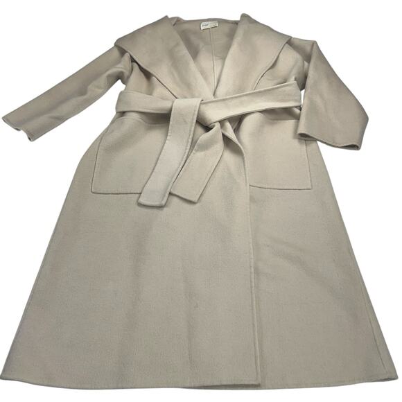 NAP Loungewear 100% Wool Hooded Belted Oversized Coat Large Pockets Tan Size S - Picture 3 of 14